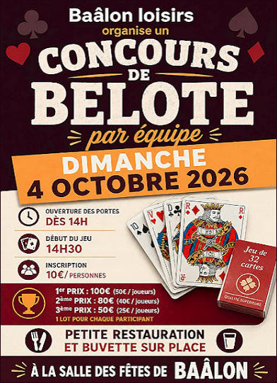 Concours de belote à Baâlon le 4 octobre